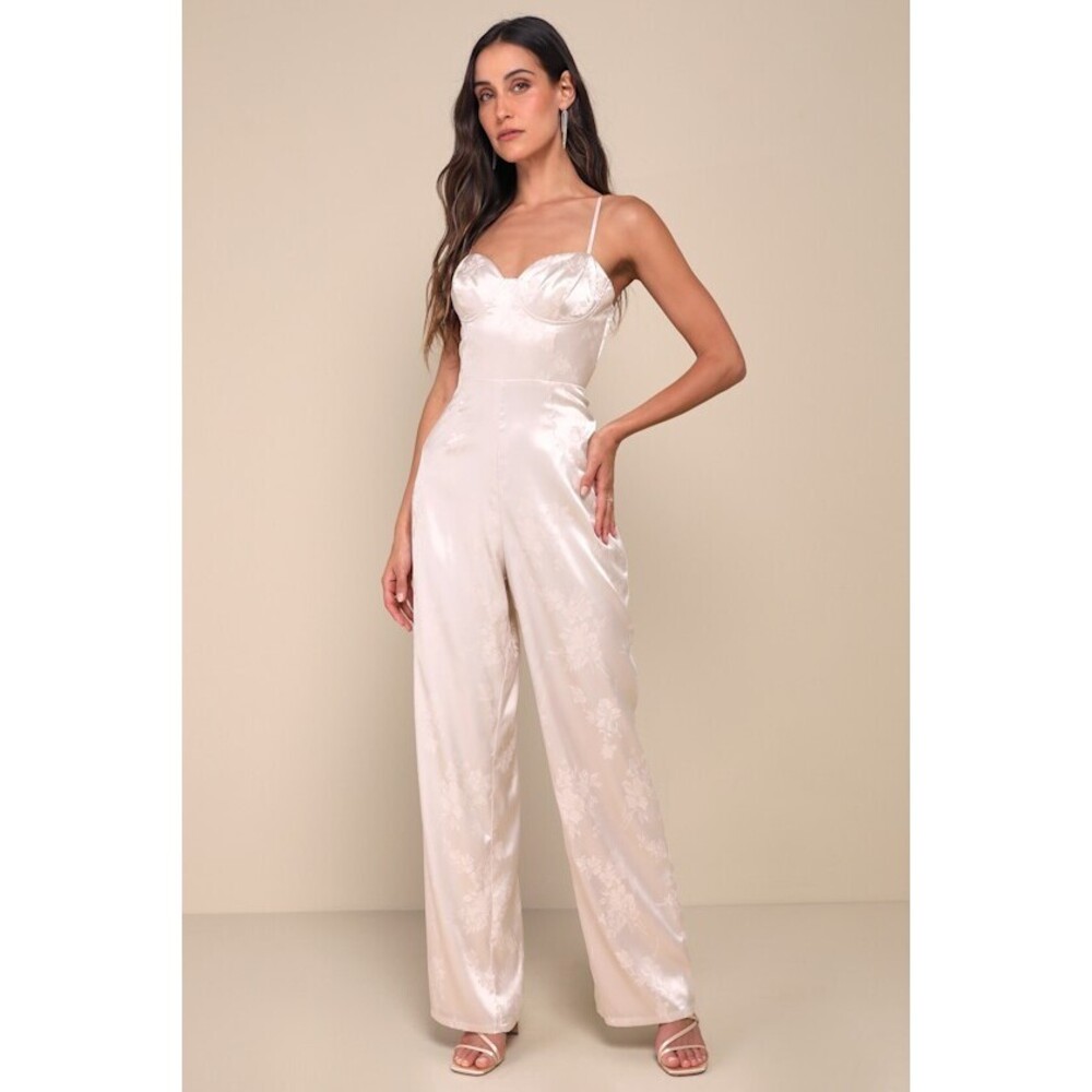 Lulus Sincerely Sensational Satin Jacquard Lace-up Jumpsuit - Medium